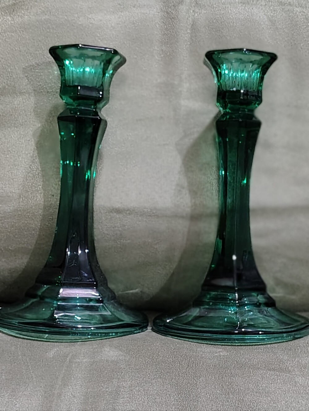 Emerald Green Glass Candlestick Pair